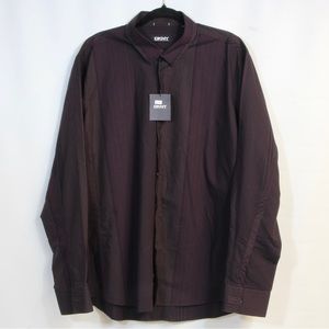 DKNY Men's Burgundy w/Black & Dark Olive Stripes Long Sleeve Button-up Shirt NWT